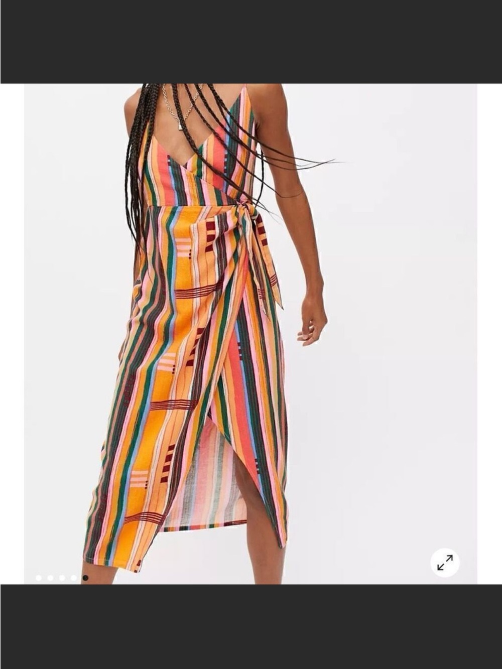 Urban Outfitters Striped Wrap Midi Dress in Yellow Multi-Stripe
